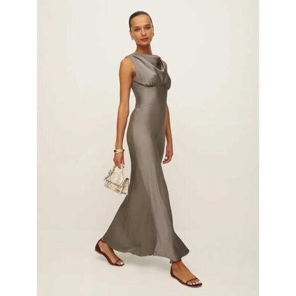 Reformation Dessa Satin Dress Taupe Size 8 - Picture 1 of 4
